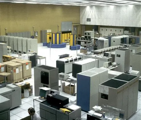 View of part of the Computer Centre in 1988 with, in the background against the rear wall, a CRAY X-MP/48 supercomputer